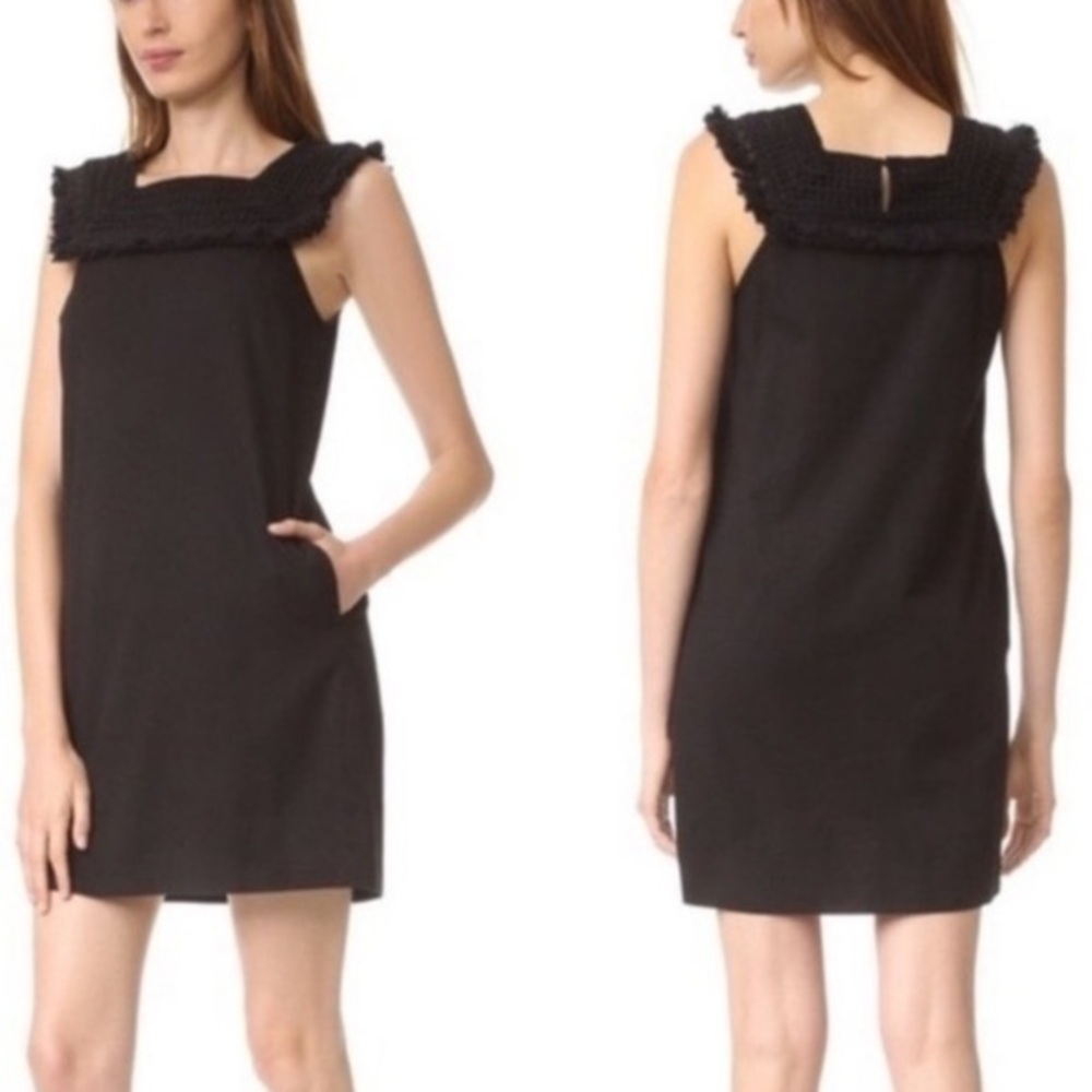 NWT Madewell Sundream Black Fringe Cotton Blend Dress in size 10 w/ pockets